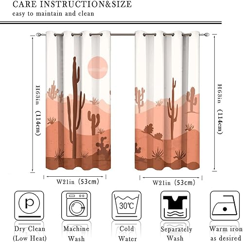 Miniatura 2 de Cortinas opacas modernas con diseño de cactus de mediados de siglo, estilo bohemio abstracto, de montaña, desierto, puesta de sol, paisaje, con