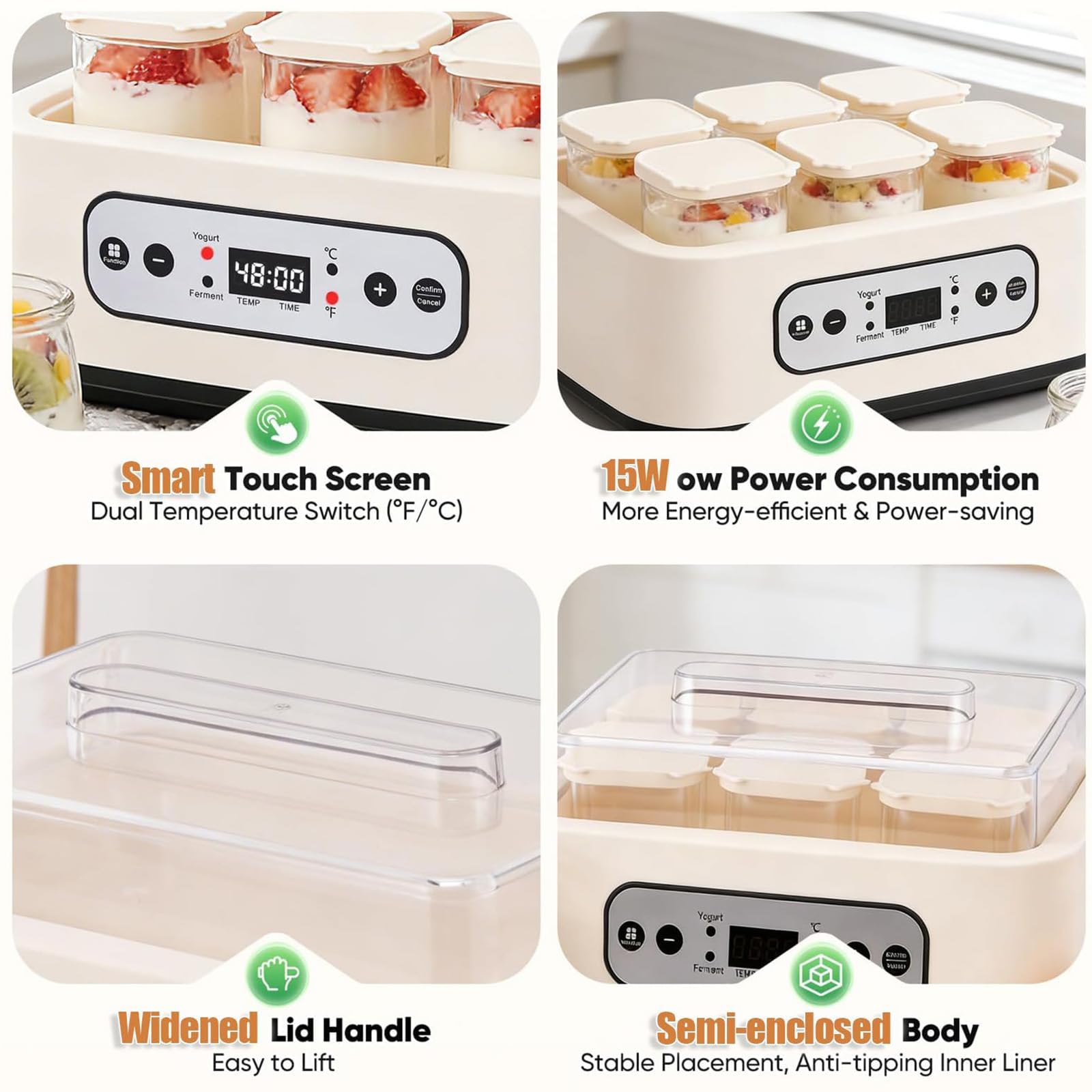 Yogurtiera Elettrica Di Grande Capacità Con Timer Digitale, Fermentatore A Temperatura Regolabile Per Yogurt Greco Probiotico Fatto In Casa