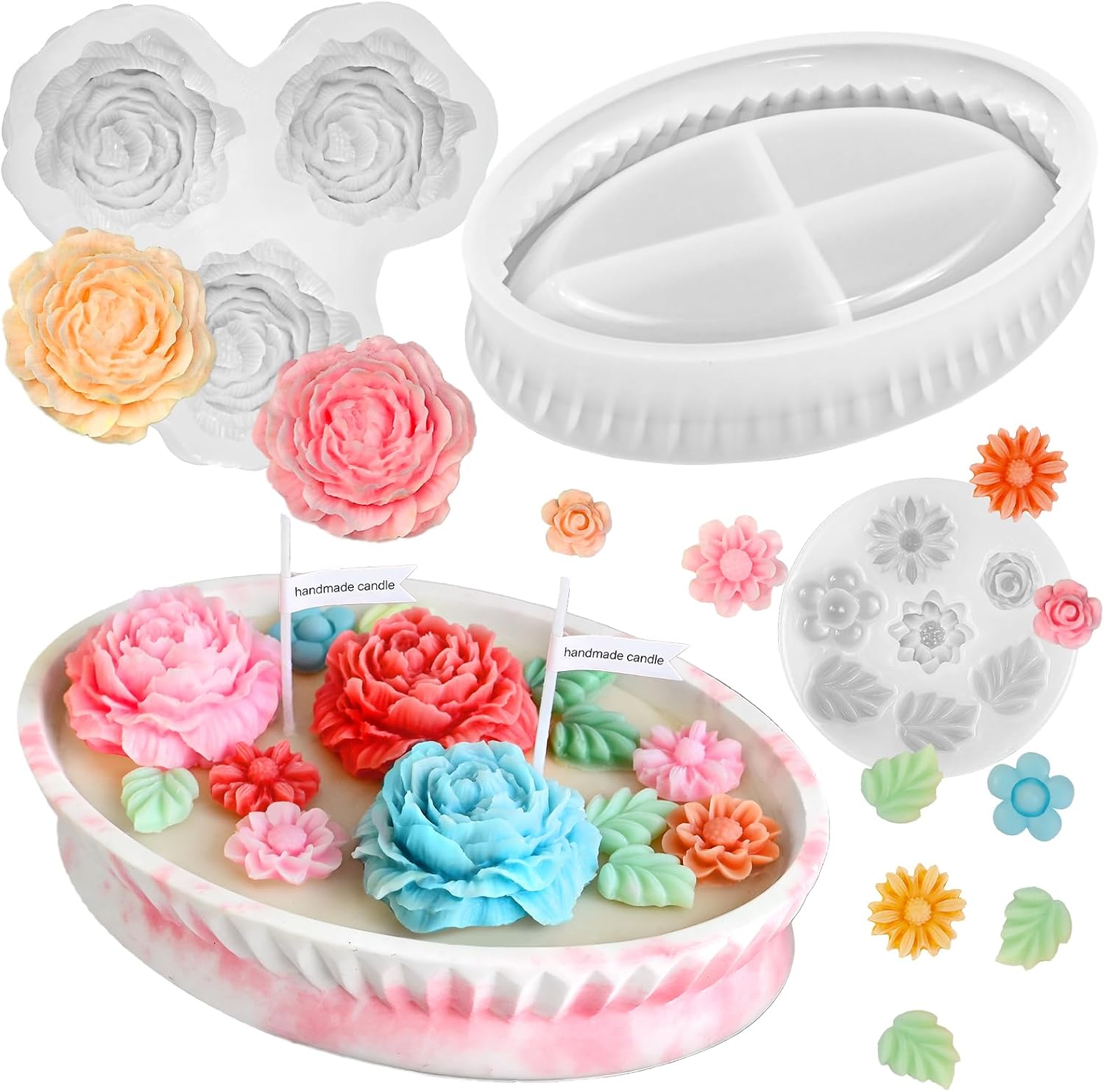 Daisy Candle Molds, 4Pcs Daisy Flower Silicone Molds for Candle, Boat Shaped Candle Vessel Mold Set for Scented Candle Making, Soap, Resin, DIY Handmade Aromatherapy Mothers Day Gifts