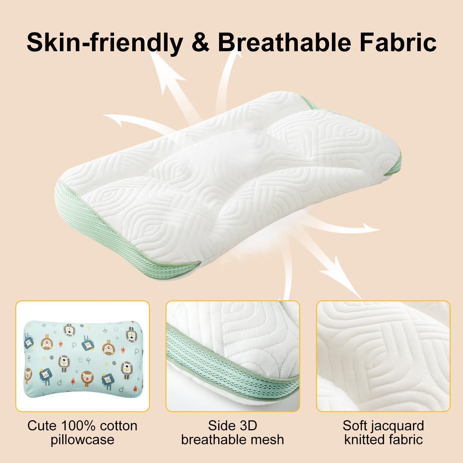Reidio 1 almohada para niños pequeños con funda de almohada de algodón extraíble, diseño ergonómico, almohadas para niños pequeños para dormir, almohada cervical lavable a máquina, 14 x 20 pulgadas
