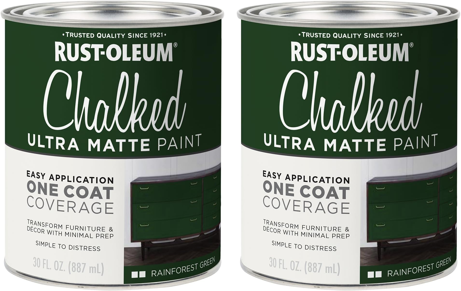 Forest Green Chalked All-in-One Ultra Matte Paint | One Coat Coverage | No Primer, Sanding, Or Topcoat Needed | Easy Clean Up | Made in USA | 30 OZ | 2 Pack