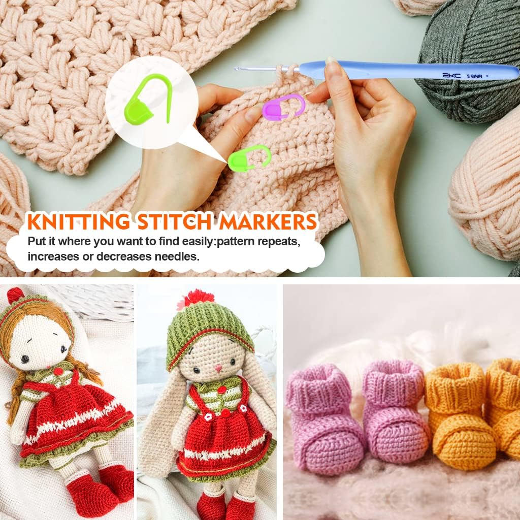 6pcs Yarn Tension Ring, Tension Ring Crochet, Knitting Crochet Loop Ring for Fingers, Adjustable Knitting Loop Crochet Ring, 104PCS Knitting Stitch Markers and 1 Crochet Hook