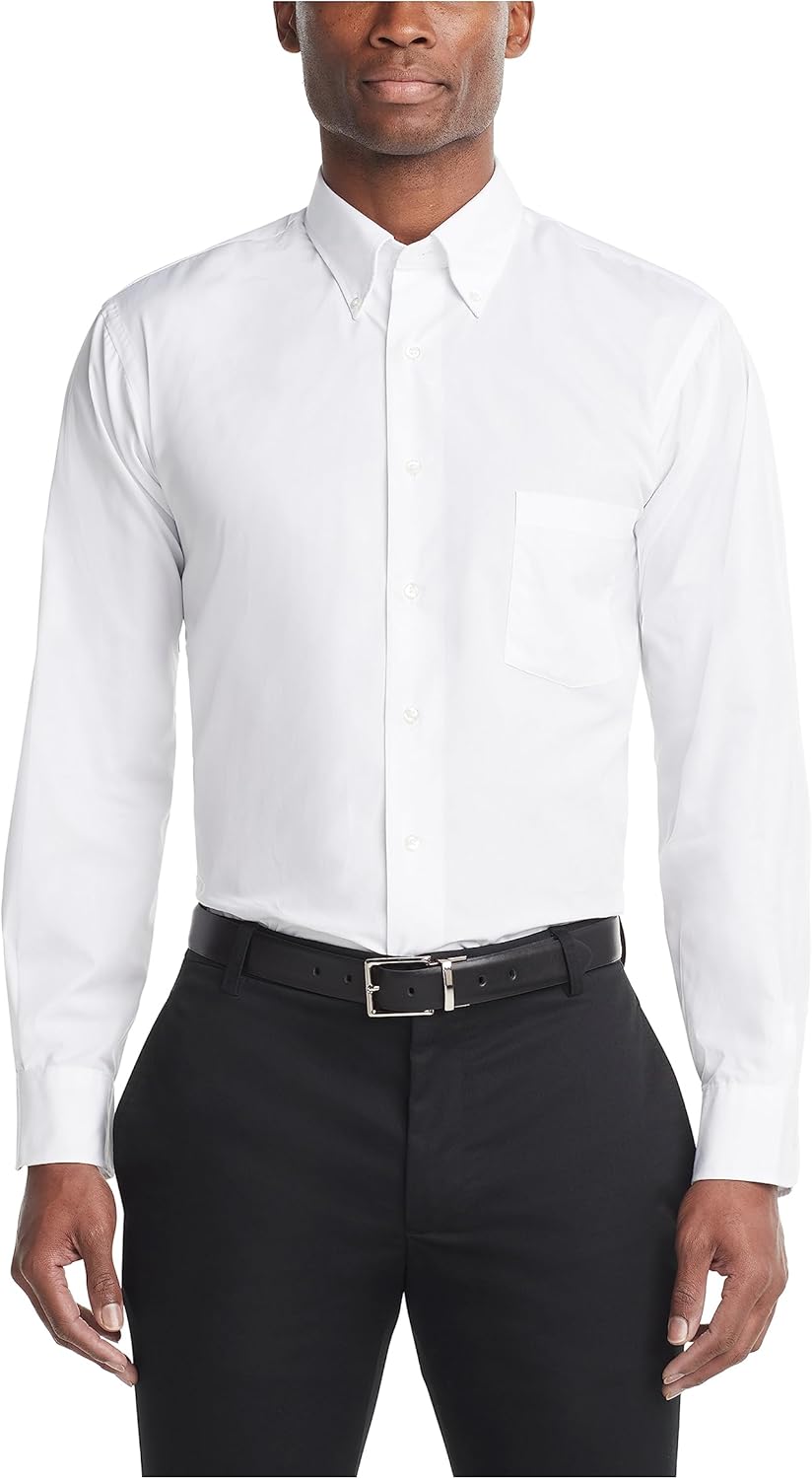 Van Heusen Mens Dress Shirts Regular Fit Silky Poplin Solid