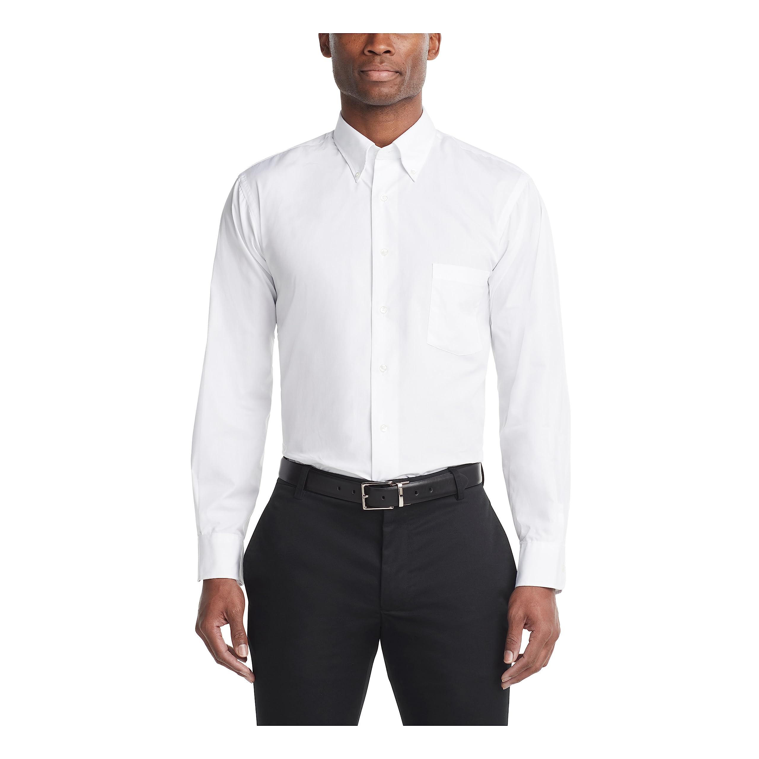 Van Heusen Men's Dress Shirts Regular Fit Silky Poplin Solid, White, 20.5"-21" Neck 36"-37" Sleeve