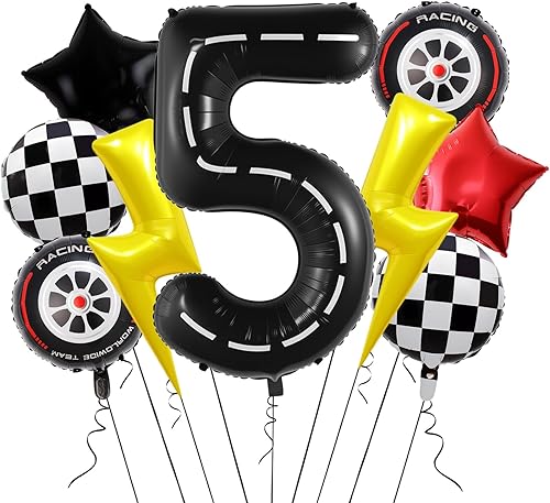 Miniatura 8 de 9 globos de auto de carreras de 40 pulgadas, globos de circuito número 2, globos grandes de aluminio con rayo para decoración de fiesta temática