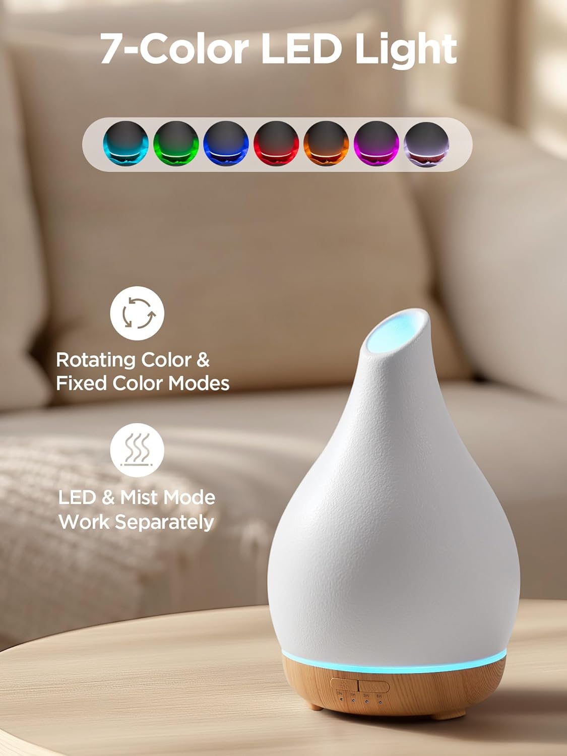 InnoGear Essential Oil Diffuser, 300ml Ceramic Diffuser for Home Handcrafted Stone Aromatherapy Diffusers Ultrasonic Cool Mist Humidifier Vaporizer 4 Timers, White Vase-Shaped Ceramic, Large