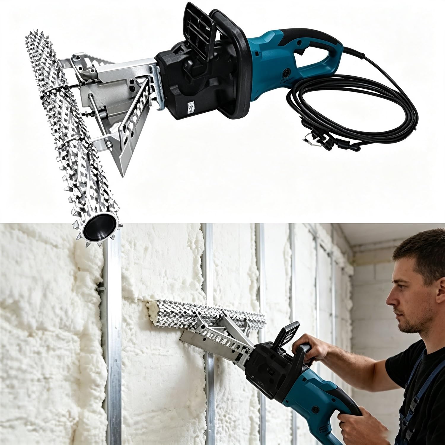 Foam Planer Saw for Spray Foam Insulation, Cell Foam Cutter | 14.5m/s Speed, Fast Flat Insulation Removal for Wall Preparation, Dual Handle Design, Easy to Oper-ate(Open-cell,70cm)