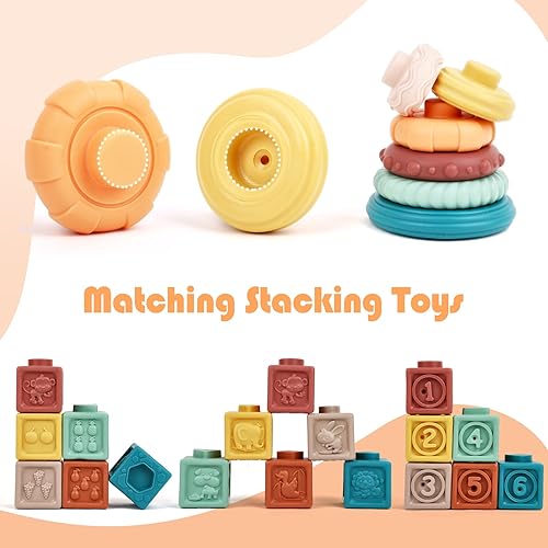 Miniatura 7 de Pink ToToo Juguetes para bebés de 6 a 12 meses Juguetes Montessori para bebés de 6 a 12 meses - Incl bloques de construcción apilables y juguetes