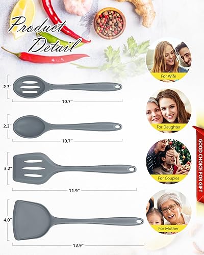 Miniatura 10 de Juego de 4 utensilios de cocina de silicona, espátulas wok, cuchara ranurada, cuchara ranurada, antiadherentes, sin BPA, utensilios de cocina de