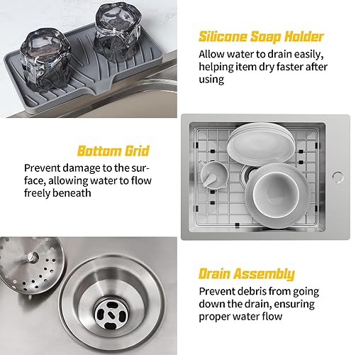 Miniatura 7 de Fregadero de cocina pequeño, fregadero de barra de acero inoxidable de 15 x 20 pulgadas, opción ideal para espacios pequeños, agradable como
