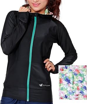 Amazon Scolar スカラー レディース ラッシュガード パーカー ネックガード 2点セット ラッシュパーカー 紫外線遮へい率95 以上 Upf50 Scr 92 Blk Lサイズ Scolar スカラー ラッシュガード