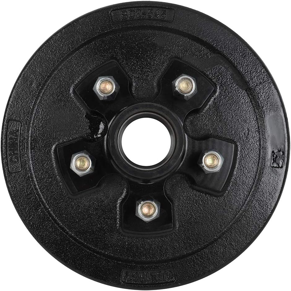 Wheel Bearing and Hub Assembly Compatible with Boat Trailer Brake Drum Kit 5-4.5 Bolt Circle Wheel Hub Kit 10 x 2-1/4 3500lb Axle 5 Bolt Greased Bearings 68149 & 44649 Black