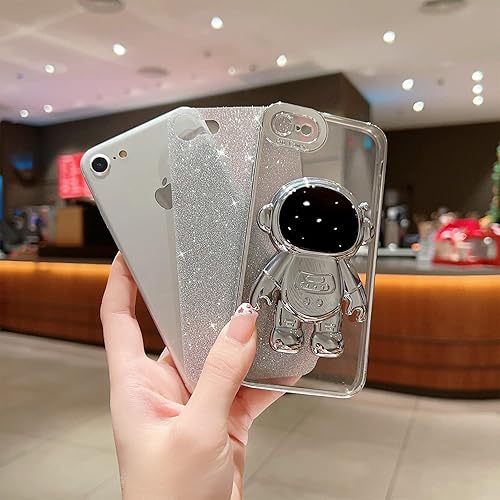 Miniatura 3 de hzcwxqh Funda de astronauta con purpurina para iPhone SE (20222020) y iPhone 87, TPU con soporte brillante - Oro
