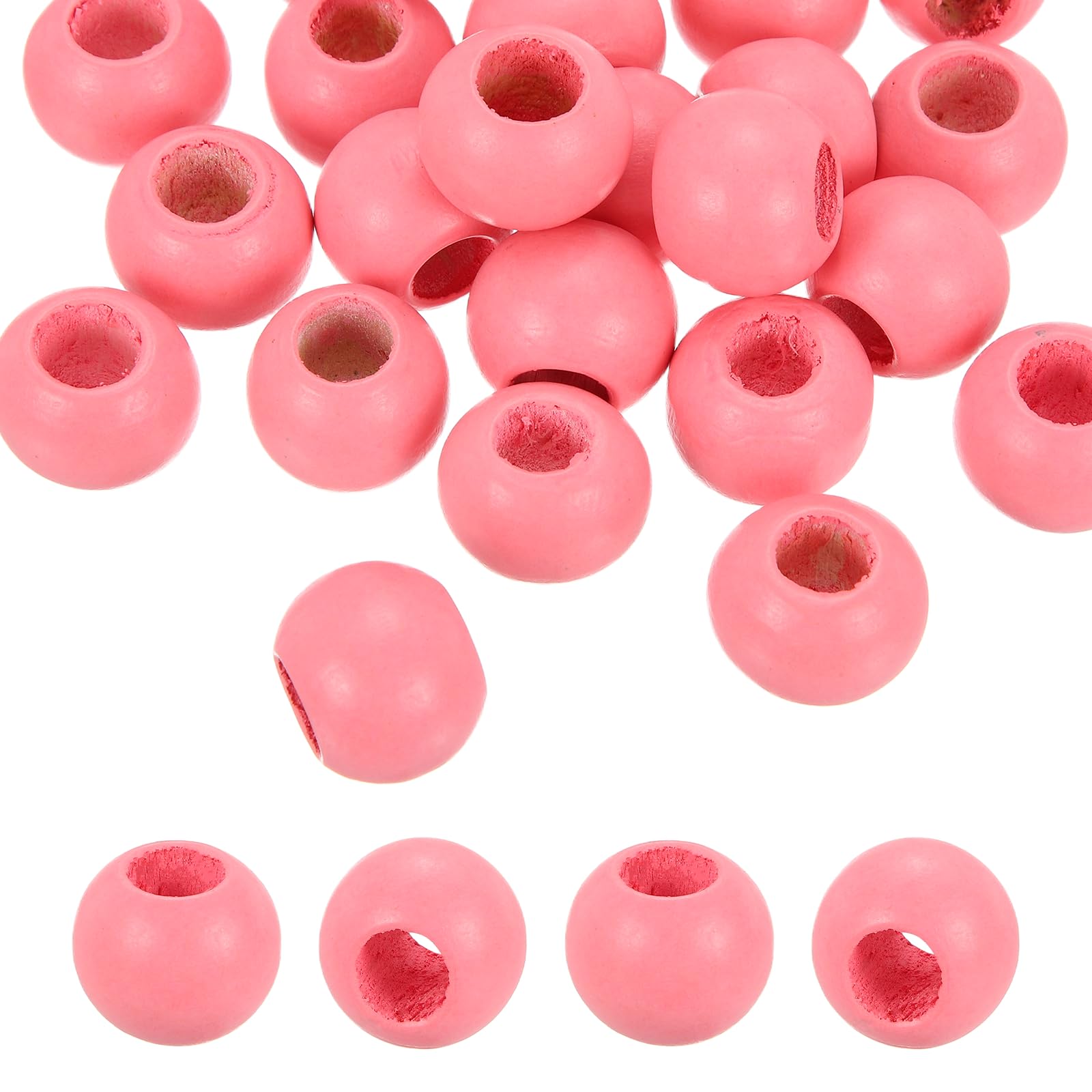 PATIKIL 25pcs 20mm Pink Natural Wood Beads with 10mm Hole Unfinished Round Wooden Loose Spacer Balls Bulk for DIY Crafts Garland Macrame Farmhouse Decor Jewelry Making