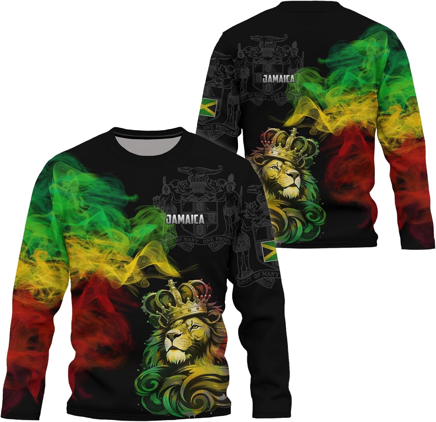 Men's Jamaica Flag Long Sleeve T-Shirt Jamaican Lion Print Tee Jersey Casual Round Neck Long Sleeve Top Unisex - Image 5