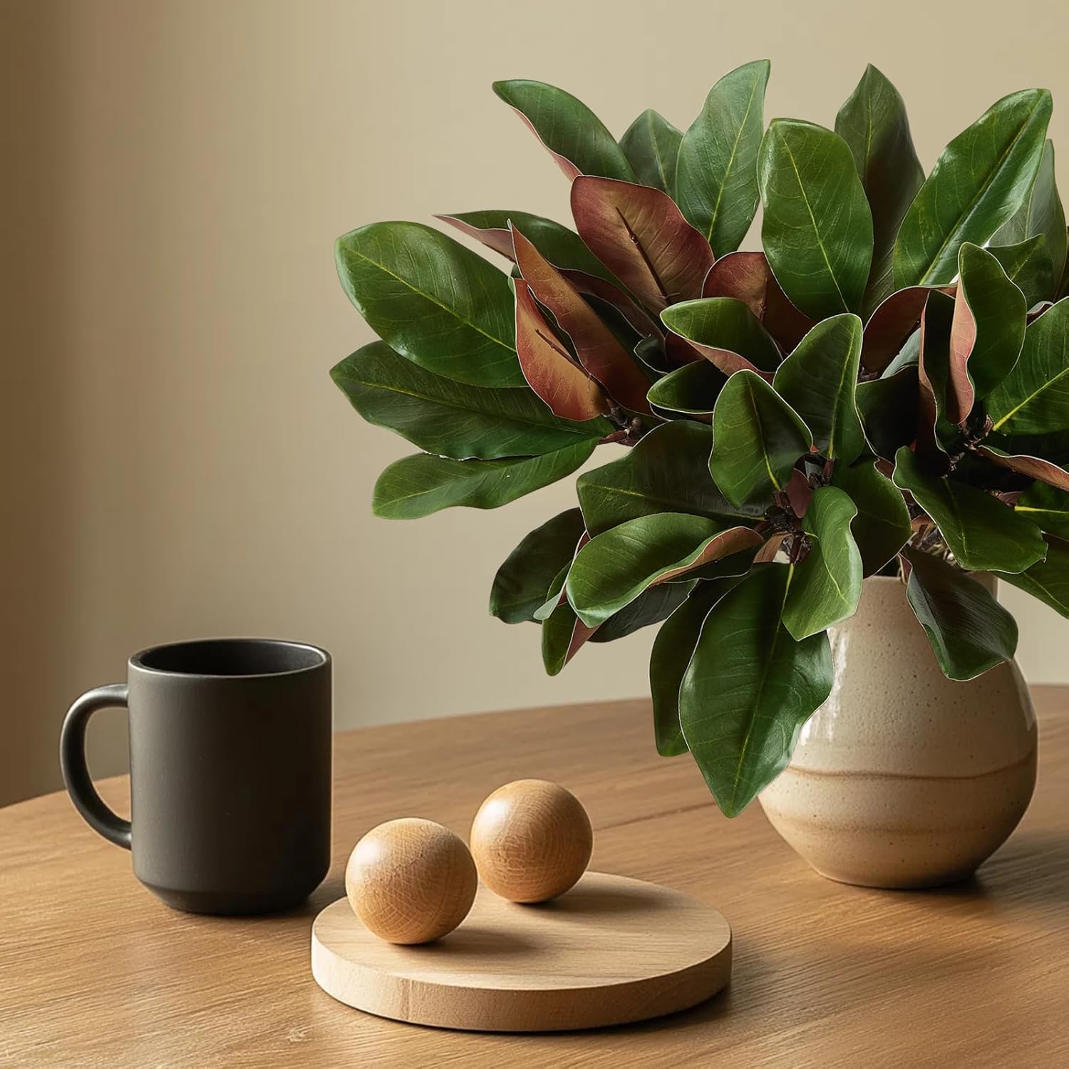 4 Pcs Magnolia Artificial Leaves Branches 22 Inch 3D Real Touch Faux Magnolia Stems Fake Magnolia Twigs for Indoor Outdoor Vase Filling Home Wedding Floral Arrangement Decoration