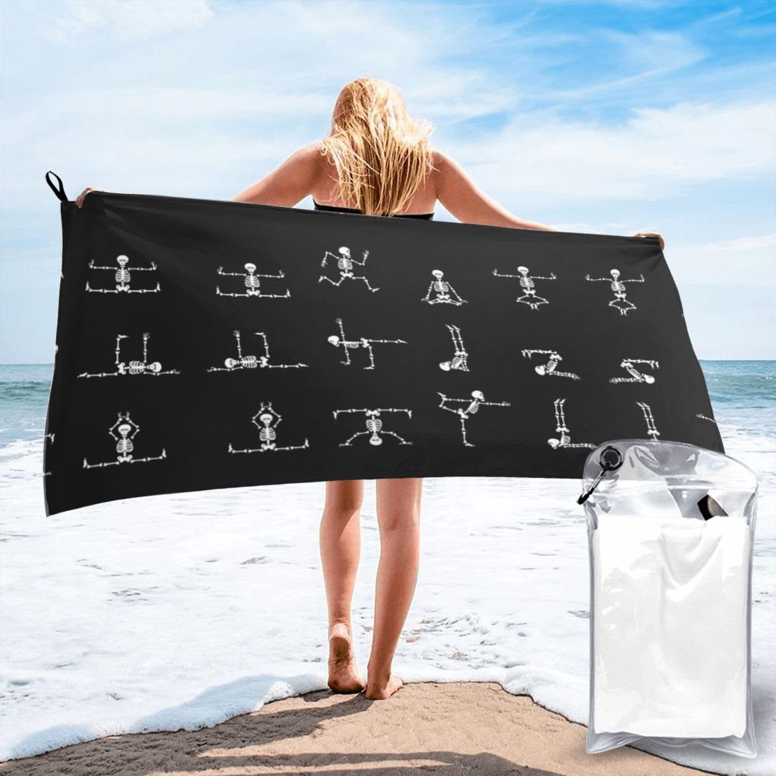 SDEGTHO Skull Yoga Print Beach Towel Quick Dry Portable For Swimming Yoga Adults Fitness