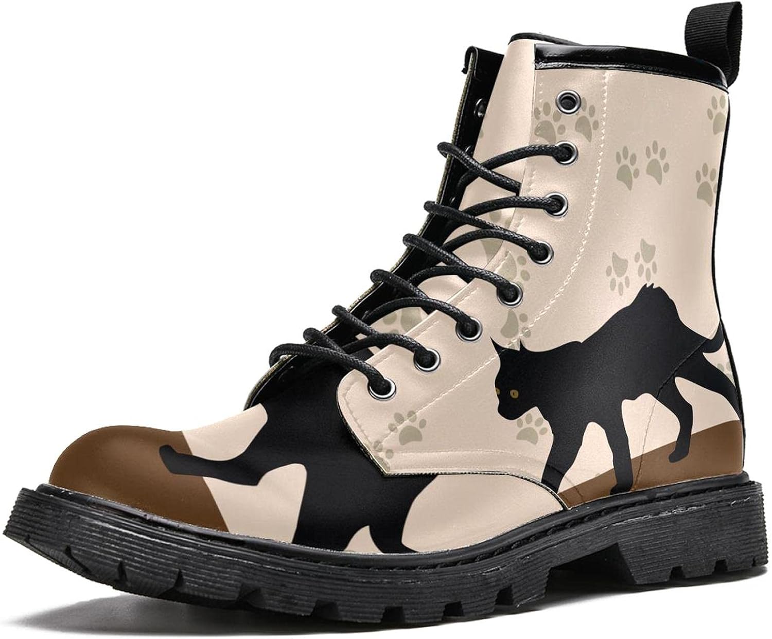 MAPOLO Boots for Women Black Cat Paw Print Print Fashion