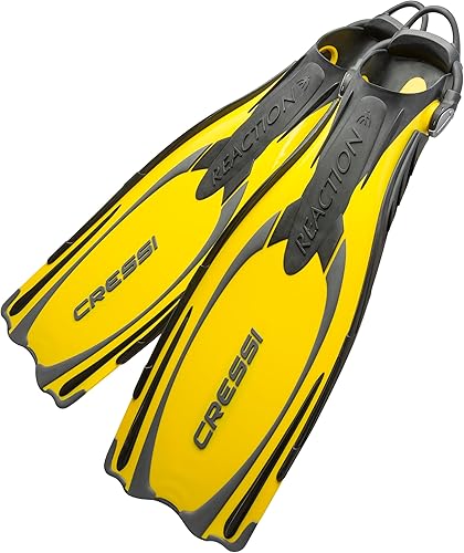Miniatura 10 de Cressi Aletas de buceo - Tacón abierto reactivo con correa elástica - Reaction EBS: Made in Italy Amarillo/plateado,Negro/Plateado,2-Azul/Azul