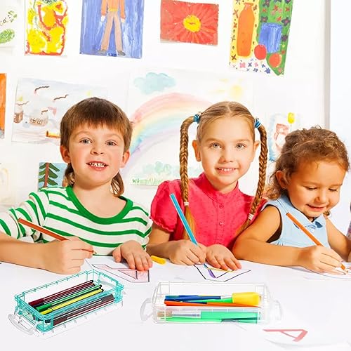 Miniatura 7 de Nicunom Paquete de 8 cajas de plástico para lápices, cajas de lápices de gran capacidad, estuche para lápices para niños, caja de lápices con tapa