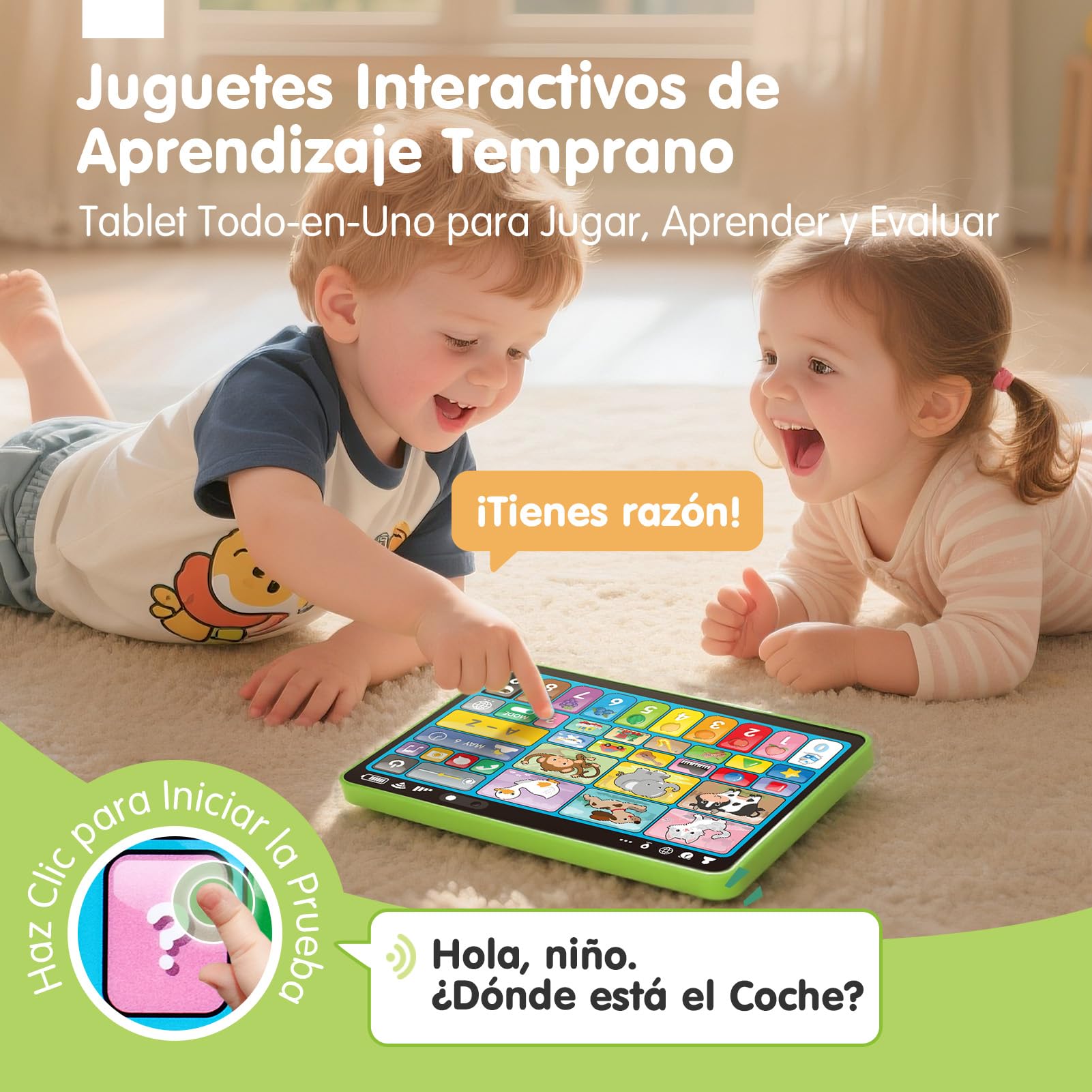 hahaland Tablet para Niños 1 2 años - Musical Panel Educativo Que enseñan Animales, Letras, Números - Tablet Infantil Juguetes Interactivos para niños 2 años - Versión 5 Idiomas