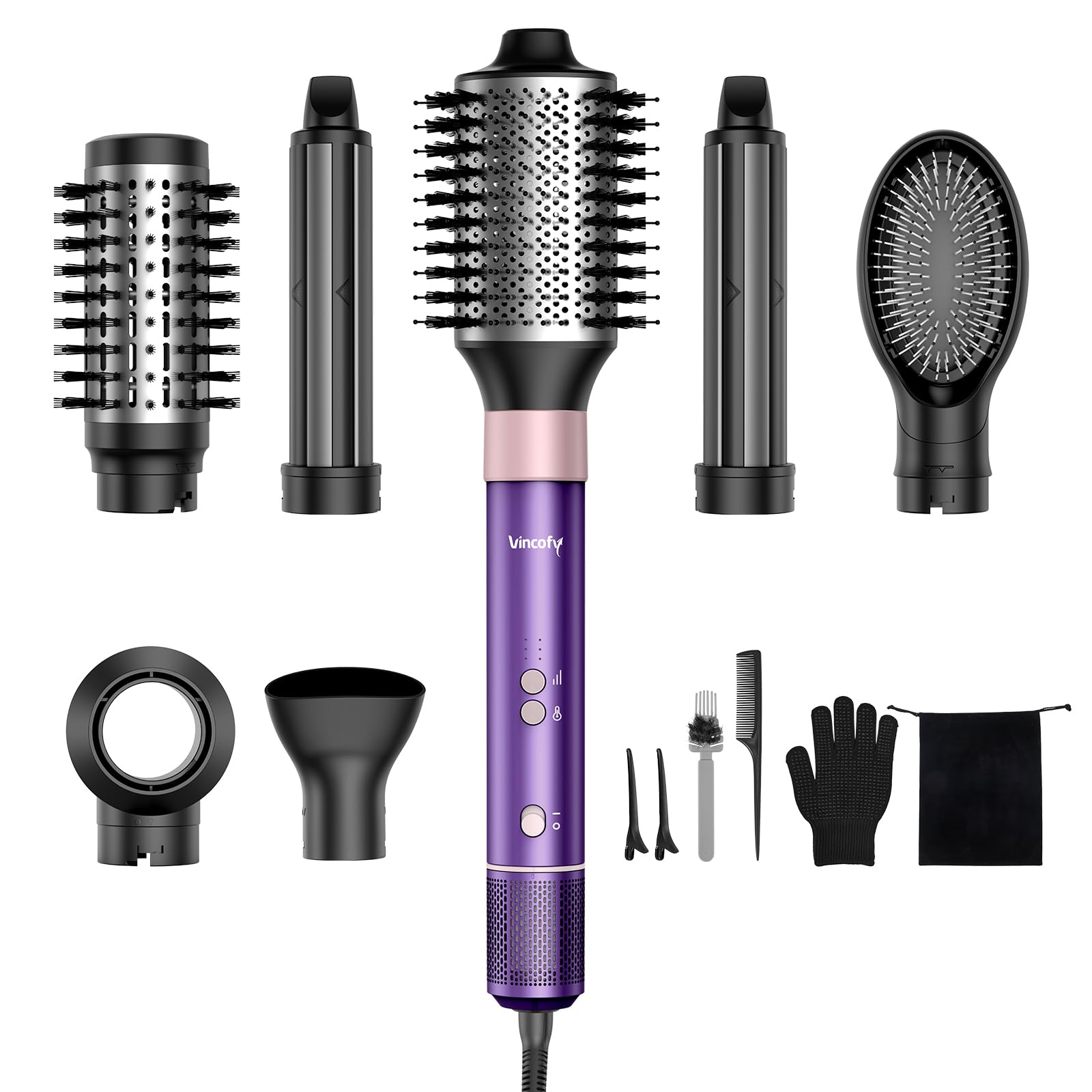 Photo 1 of Vincofy 7 in 1 Blow Dryer Brush Set – Hot Air Styler for Fast Drying, Curling, Straightening & Volumizing – Ionic Hair Dryer Brush with 1500W Power – No Heat Damage for All Hair Types – Lilac