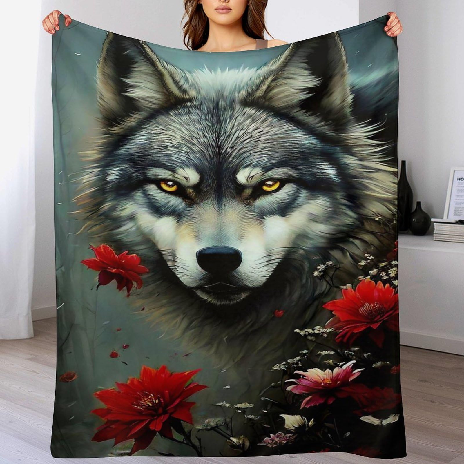 Couverture de canapé en peluche de flanelle loup au toucher moelleux