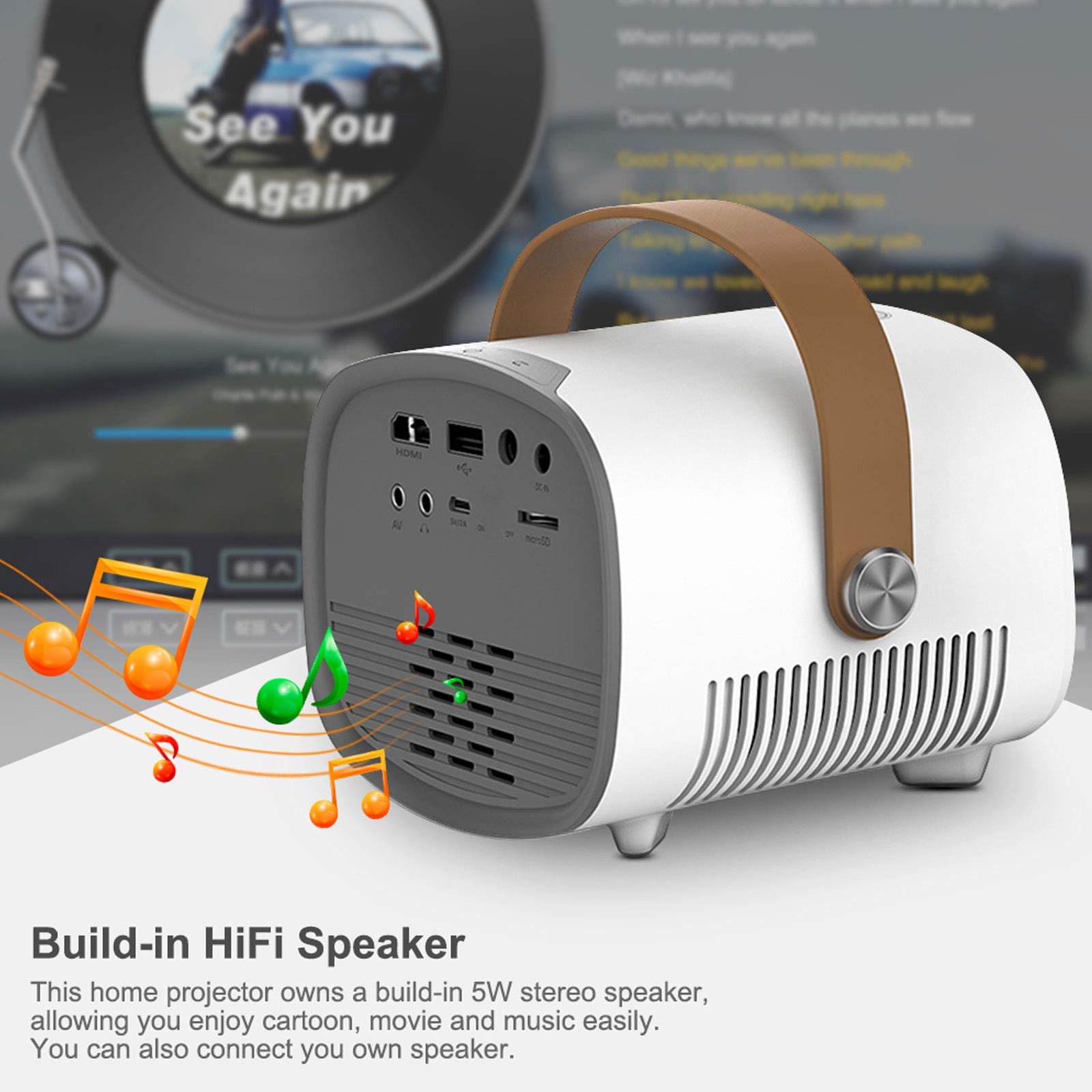 Mini Proiettore LED Tascabile, Videoproiettore Portatile, Proiettore Home Theater 1080P, Doppio Suono Stereo e Sistema di Eliminazione del Rumore Della Ventola, Perfetto per la Casa,Tua Scelta Ideale