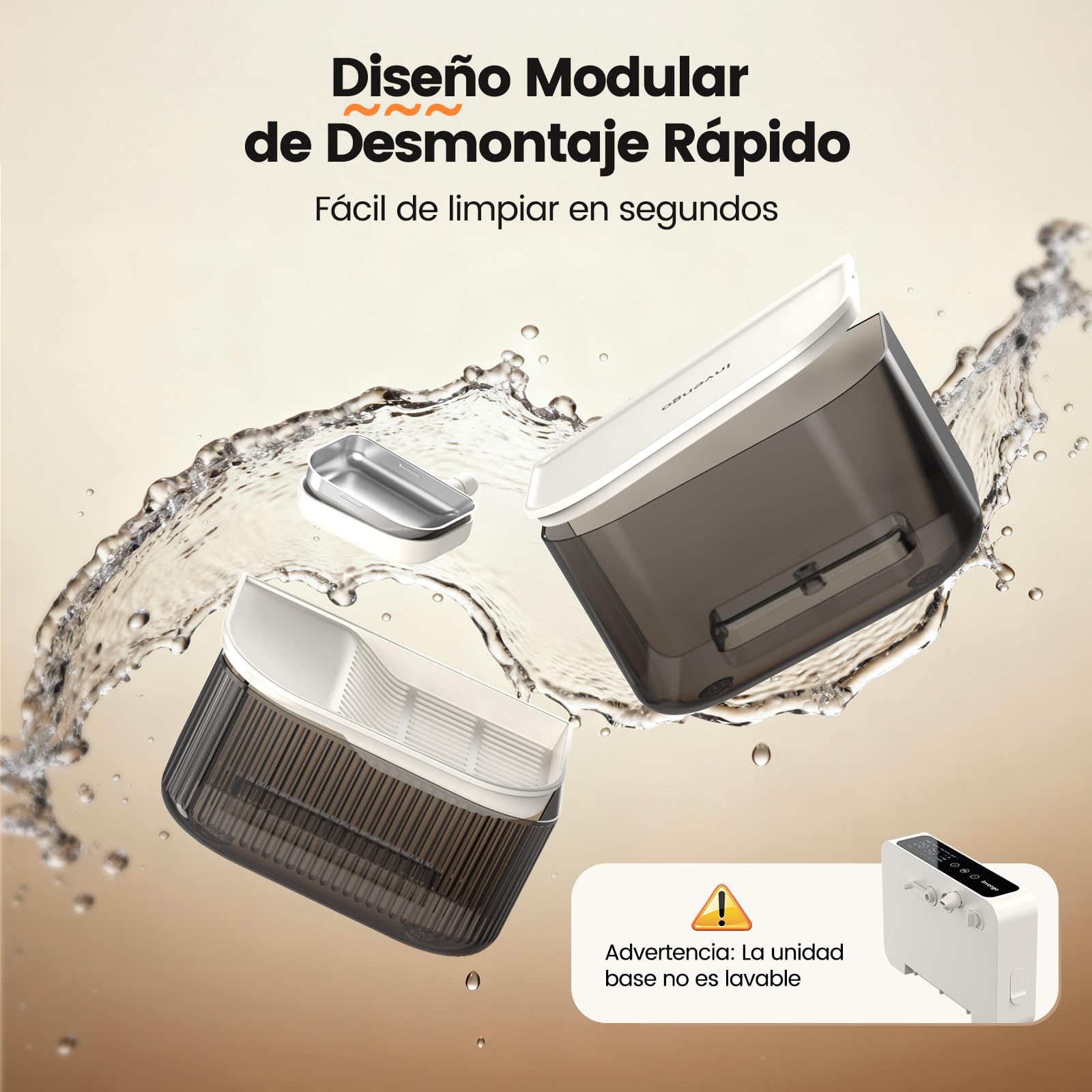 Invengo Fuente para Gatos Sin Cable y Sin Filtro - Batería 3000mAh 180 Días, Separación del Agua Limpia y del Agua Usada, Cuenco de Acero Inoxidable, Bebedero Gatos Sin Cable, 3,5L, Blanco Hueso