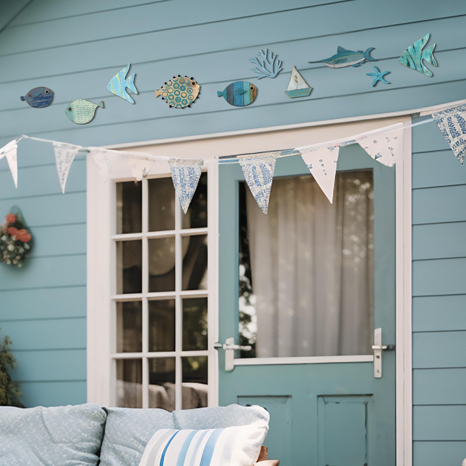 Amazon.co.jp: Yuntau 10個 魚 壁装飾 木製 魚の群れ ウォールアート