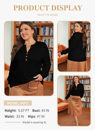 Eytino Womens Plus Size Long Sleeve Tops(1X-5X)