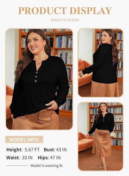 Eytino Womens Plus Size Long Sleeve Tops(1X-5X)