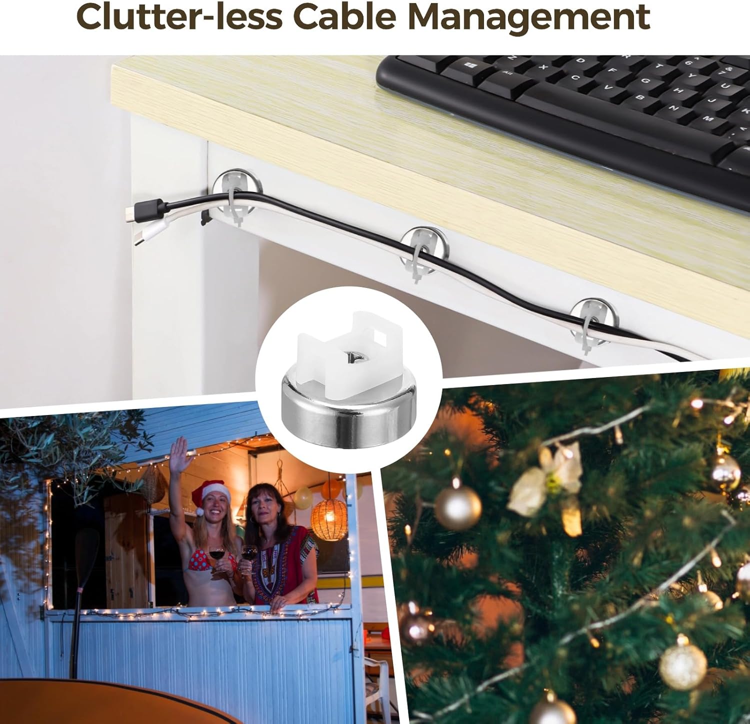 Magnetic Cable Zip Tie Mounts, 25 Pcs Magnet Bases with 100 Pcs Cable Ties, Multipurpose Wire Management Organizer for Desk PC Home Office, Adhesive-Free Cable Clips Holder