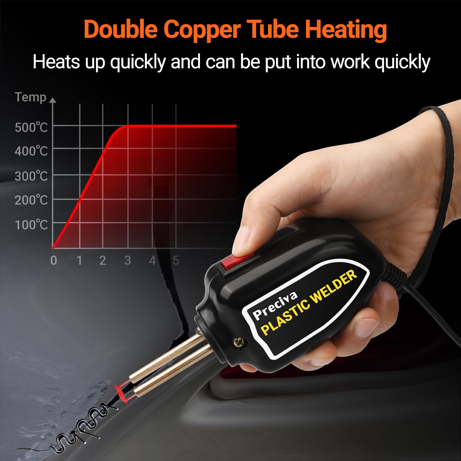 Kit de Reparación de Plástico 50W,Preciva Herramienta de Soldadura de Plástico para Reparar Parachoques de Coche con 600 Grapas,Soldador de Plástico Profesional