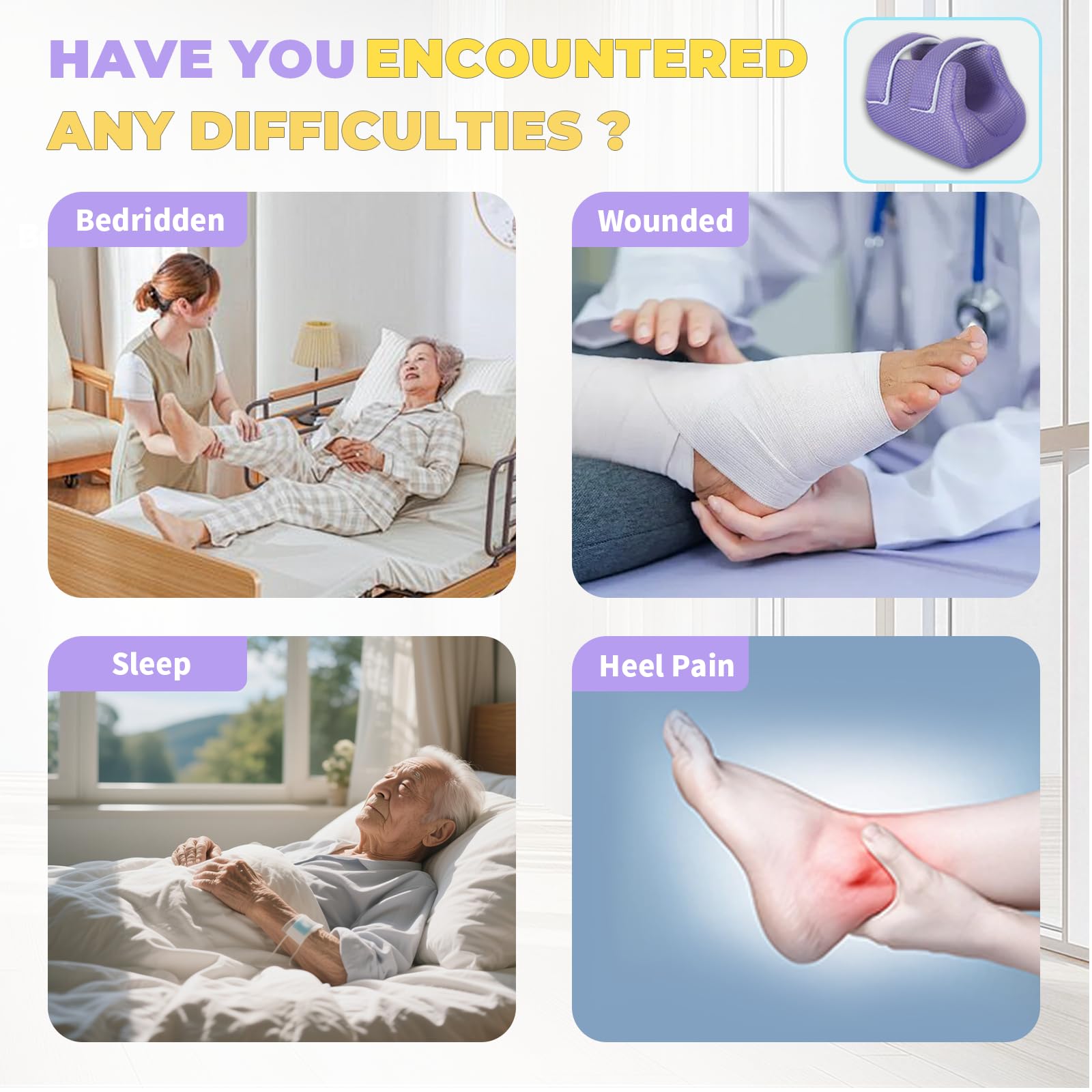 Protectores de talón 3D para úlceras por presión, almohadillas de apoyo para pacientes postrados en cama, protector de talón para dolor de talón (morado, paquete de 1)