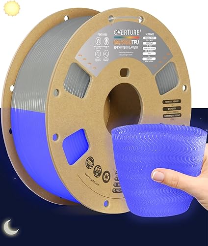 Vista 30 de OVERTURE - Filamento de TPU de 1/16 pulgadas, rollo flexible de poliuretano termoplástico, impresora 3D suave, 95A, carrete de 2.2 libras, precisión