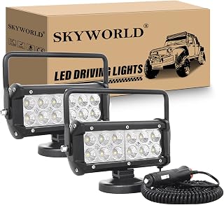 SKYWORLD 2Pcs Portable Magnetic Base Led Work Light Bar, 7 inch 36W Flood Beam, 12V 24V Off Road Driving Lights Fog Lamp for Car Truck 4x4 SUV ATV Tractors Excavator, 6000K White, Led Search Lights