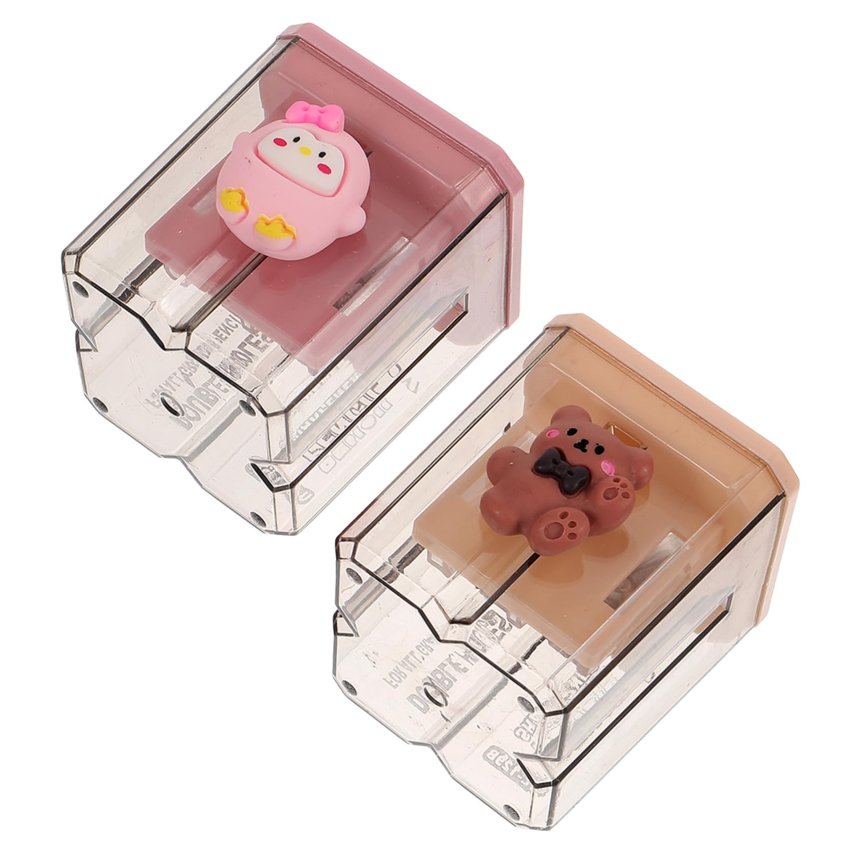 Taille-crayons Portables Double Trou, Lot De 2 En Plastique, Motifs Ours Et Pingouin, Maison Et L'école, 4.8x4cm