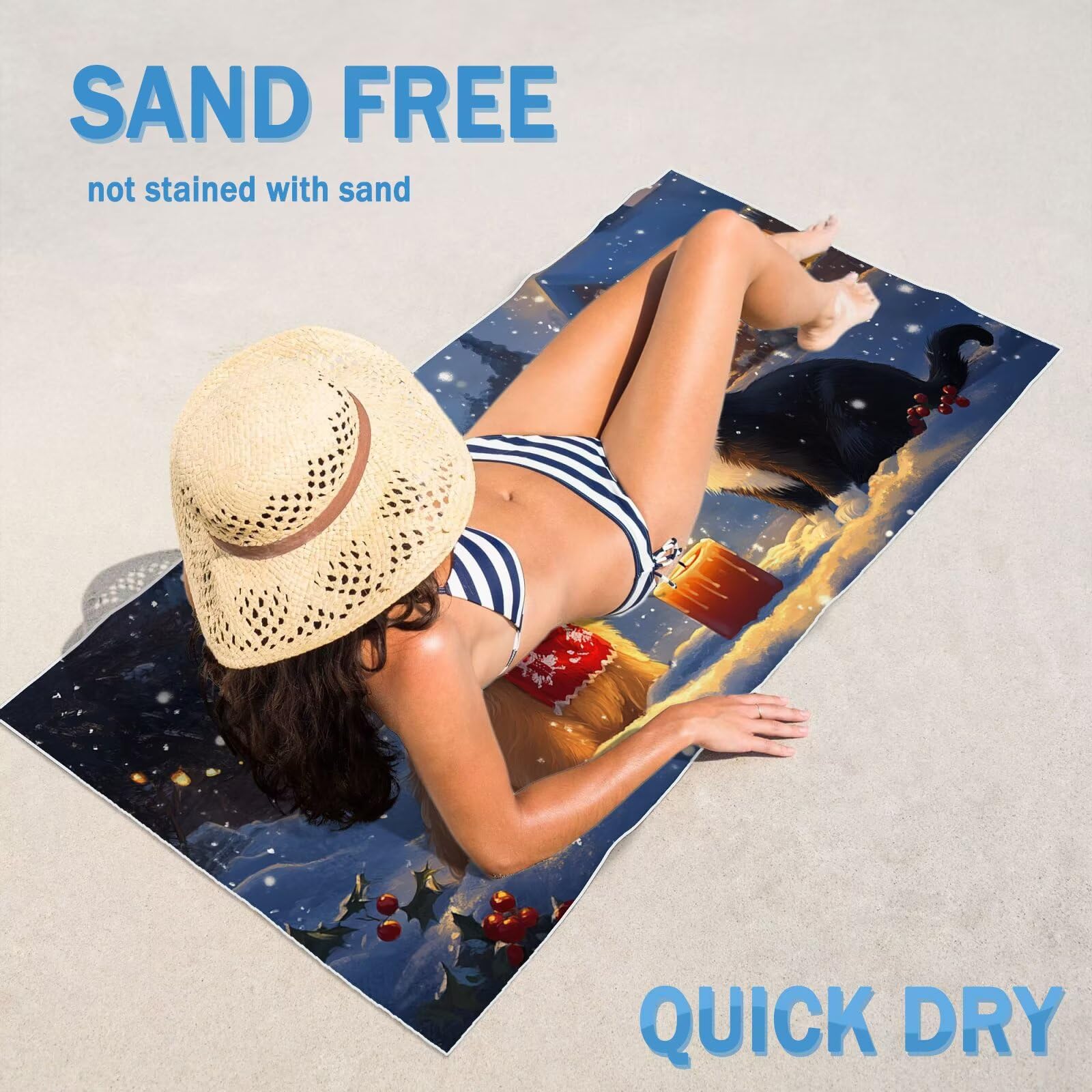 2 szt., bardzo duże 100 x 220 cm, świąteczny szybkoschnący ręcznik z mikrofibry, bez piasku i plażowy, lekki podróżny, kompaktowy ręcznik kempingowy z torbą do przechowywania, chłonny, dla kobiet