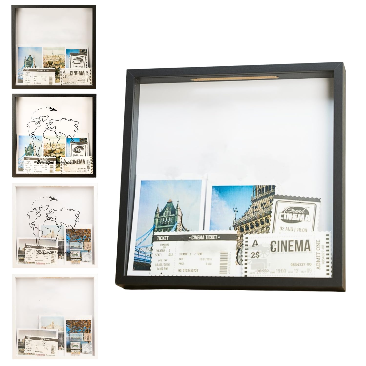Adventure Archive Box, Travel Shadow Box with Slot, Shadow Box with Slot, Black and White, Store Memories: Money from Different Countries, Photos,