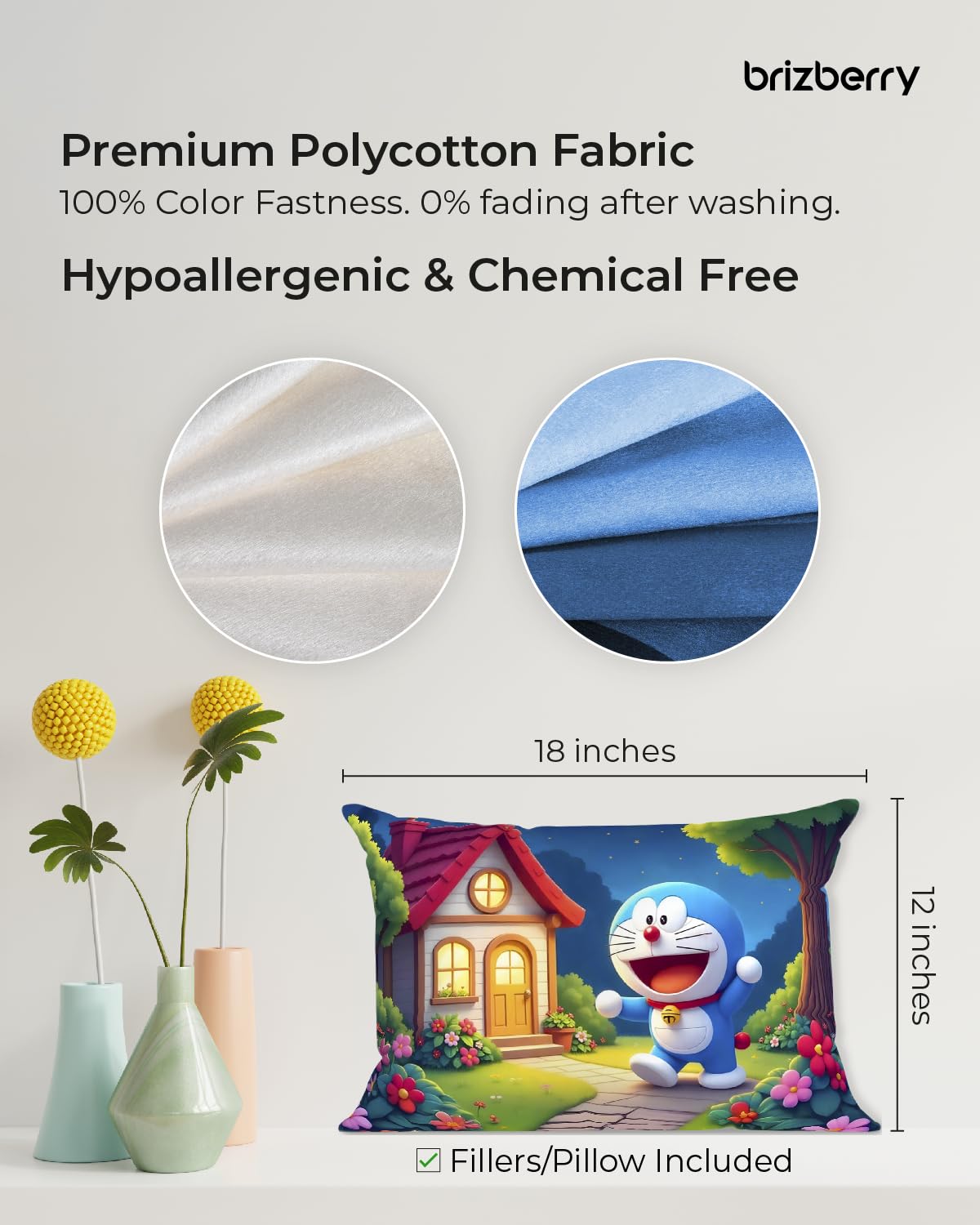 Brizberry® Kids Pillow Cushion with Super Soft Fabric | Animal & Cartoon Prints | 12x18 inches (Design 29) - Image 6 thumbnail