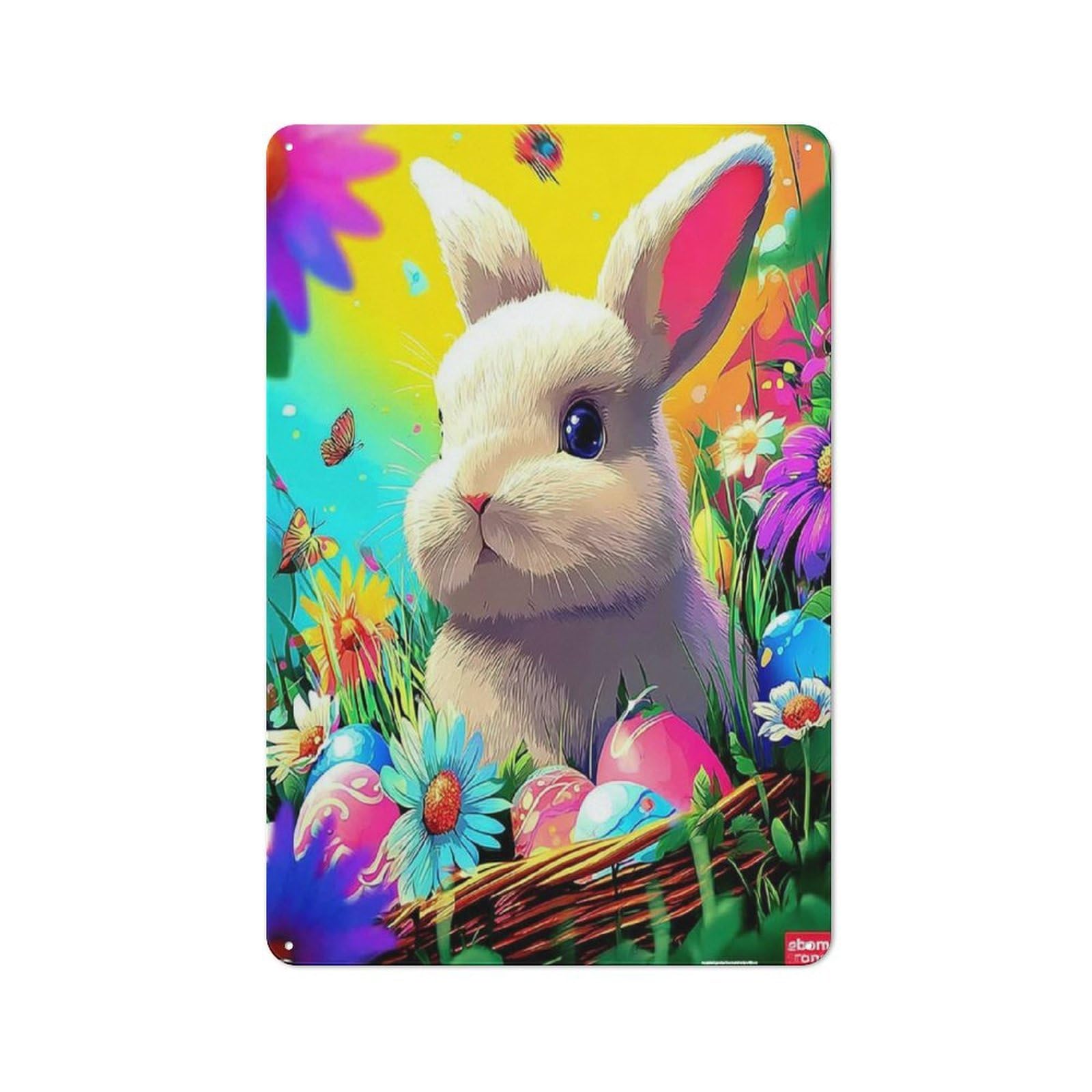 Junmoney Colorful Easter Bunny Basket -2 Classic Metal Wall Decor 30X20cm, Metal Sign For Cafe, Pub, Workshop Or Home Bar, Small Accent For Blank Walls