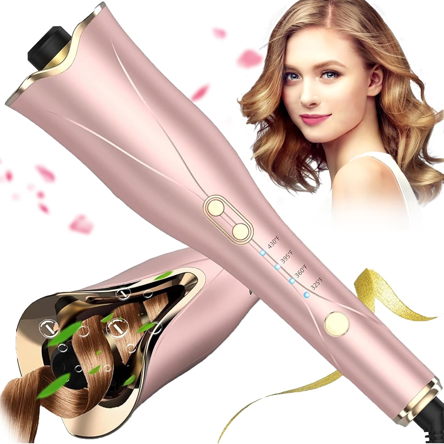 Automatic Curling Iron, Auto Hair Curler with 1″ Large Rotating Barrel & Adjustable Temps & Timer, Anti-Tangle & Anti-Scald, Fast Heating Hair Curling Wand for Hair Styling, Auto Shut-Off (Gold)