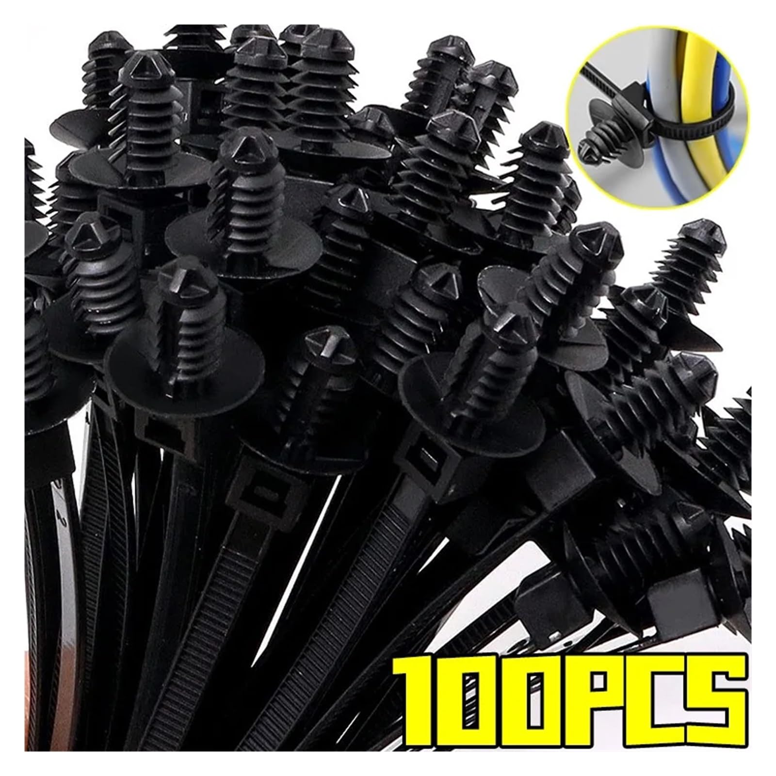 plastikowe taśmy Opaski zaciskowe nylonowe samozaciskowe do montażu w samochodzie, 16,5 cm, do zarządzania przewodami(Black-100PCS)