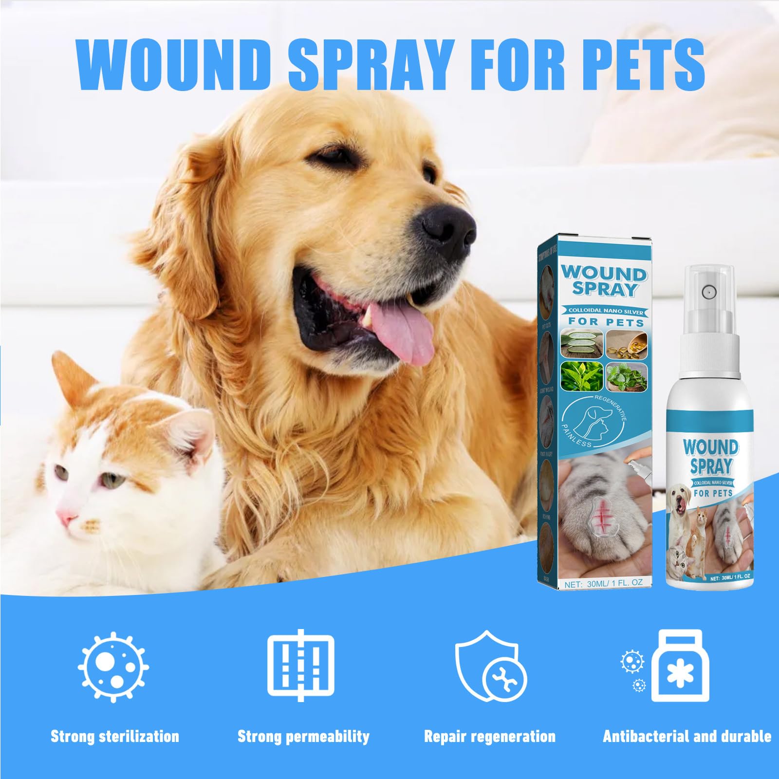 Pansement Liquide Transparent Imperméable pour Chiens et Chat,Spray de Guérison pour Animaux,Pansement Liquide pour Plaies Chien,Spray de Nettoyage pour Animaux de Compagnie