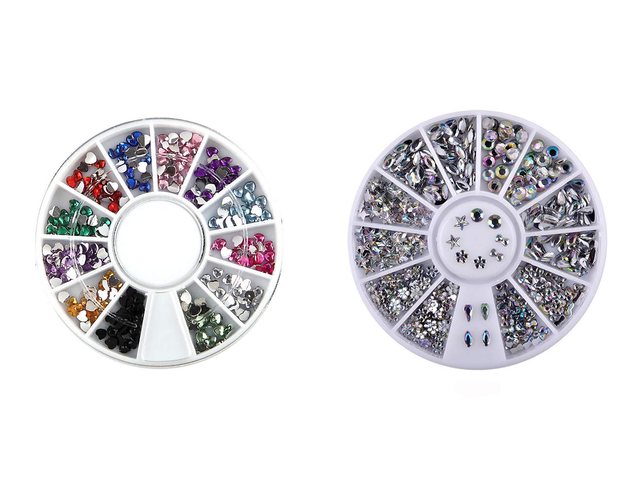 S.A.V.I (Pack of 2) 3D DIY Nail Art Manicure Decoration Disc Heart, Flower, Bow, Stars, Round Crystals and Metal Wheel - 24 Styles (Combo-5), multi color