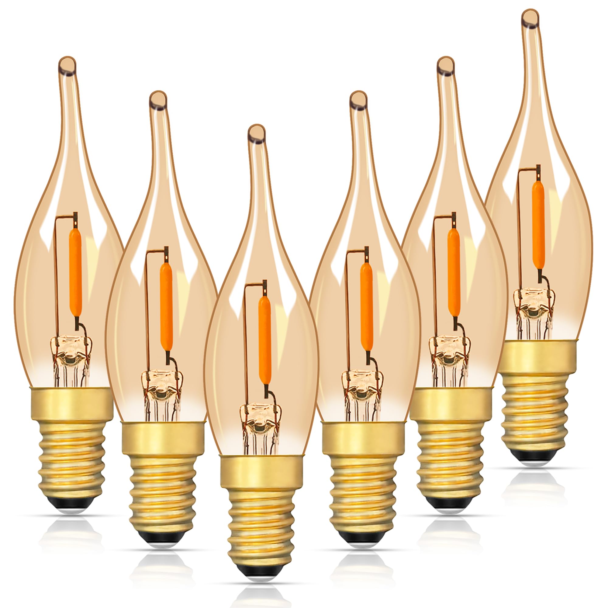E12 LED Amber Night Light Bulbs - 0.7W Warm White Candelabra Bulbs (6 Pack) For Decorative Lighting