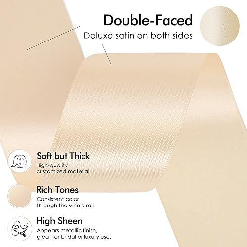 Miniatura 3 de MEEDEE Cinta de Satén Champán de 1-12 Pulgadas, Cinta Champán Lux de Satén de Doble Cara de 50 Yardas, Cintas de Satén de Poliéster para