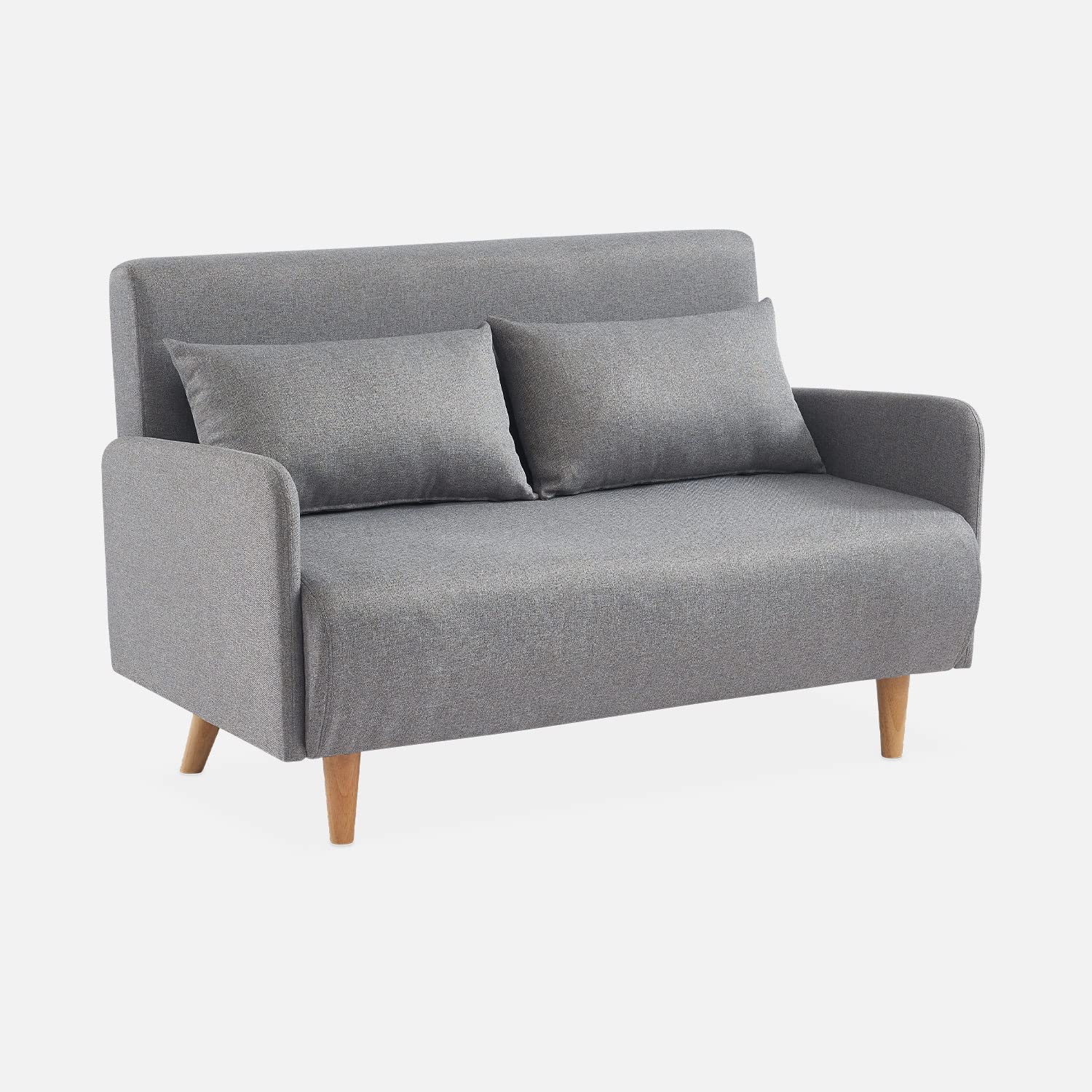 sweeek-​Sofá Cama con Patas de Madera de 2 plazas Gris Claro - 131x75x81 cm
