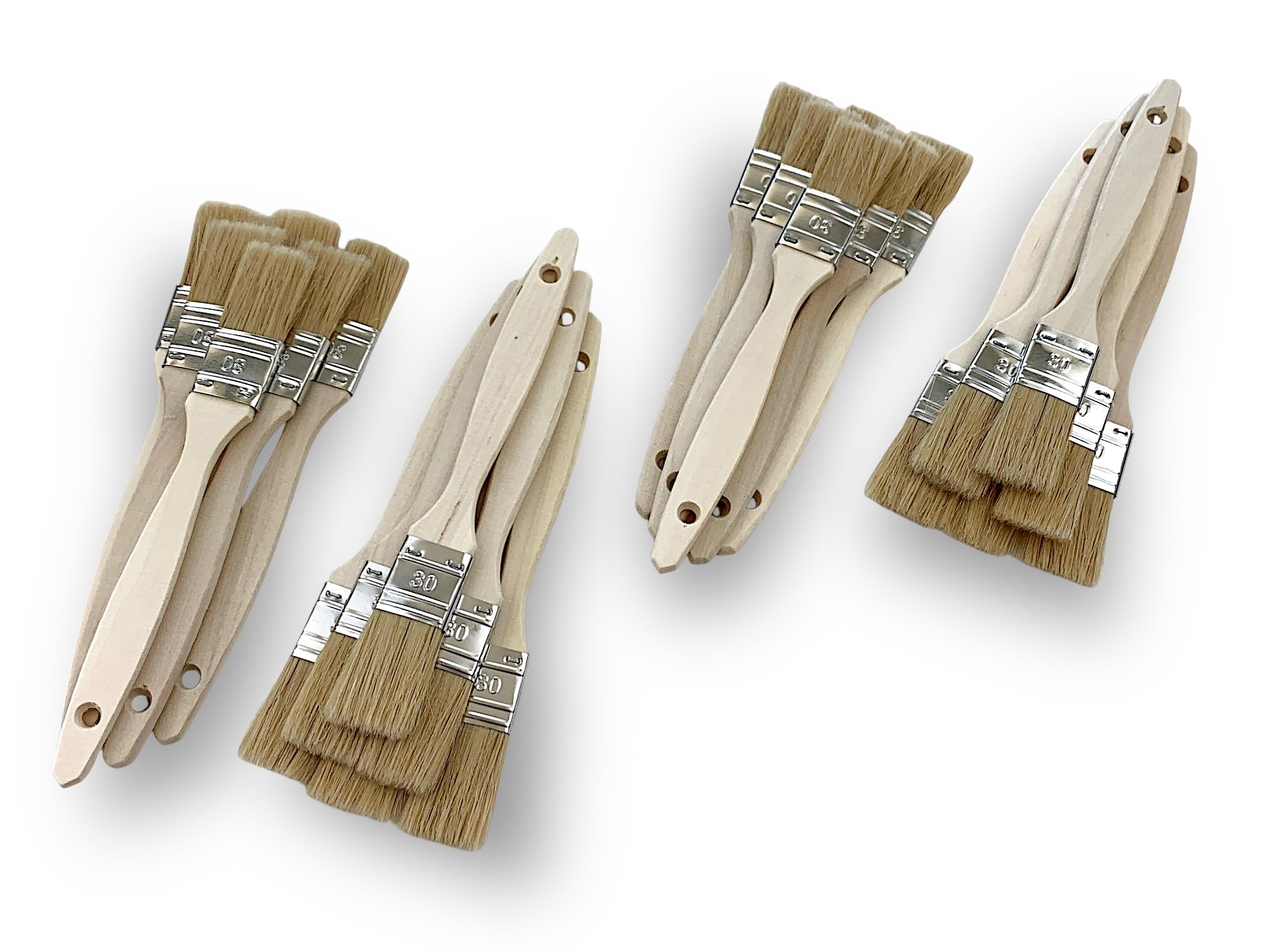 Kibros 24er Set Flachpinsel weiße Naturborsten 30 mm